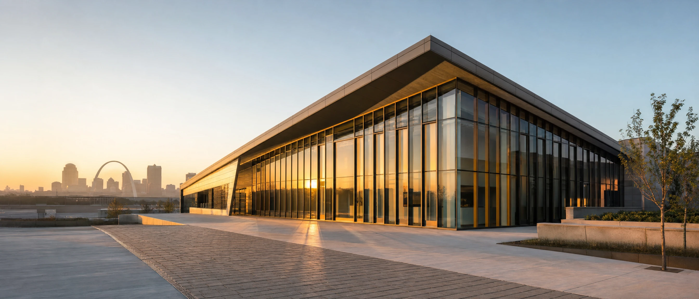 Completed modern commercial property at dusk